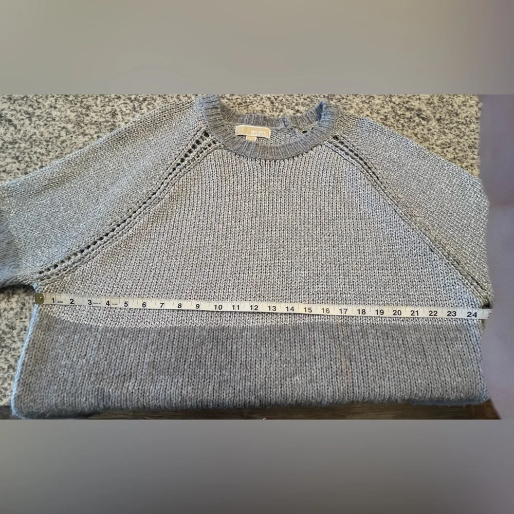 Michael Kors Two-Tone Gray/Silver Knit Crew Neck Oversized Tunic Sweater Size XL